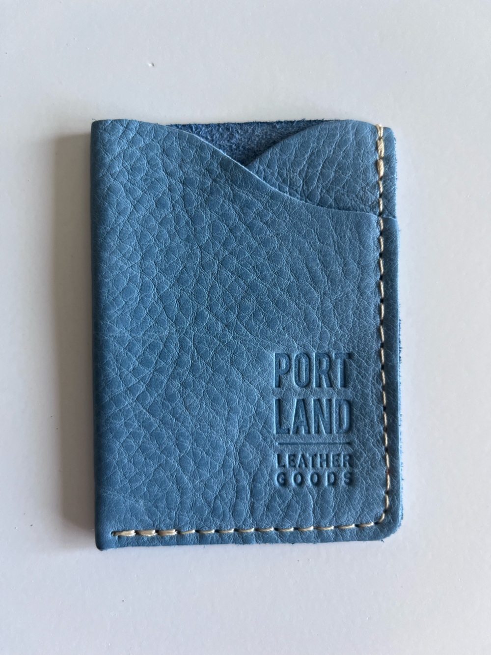 Portland Leather Goods Card Holder, light blue pebbled leather